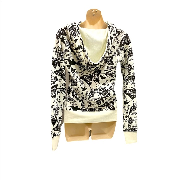 NWT Peace & Love Motif Zip Hoodie Floral Butterfly Sz S - Picture 3 of 9